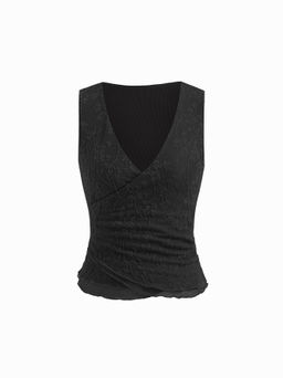 Cider - V-neck Floral Lettuce Trim Top