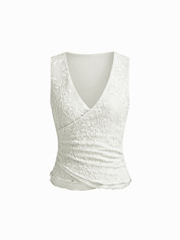 Cider - V-neck Floral Lettuce Trim Top