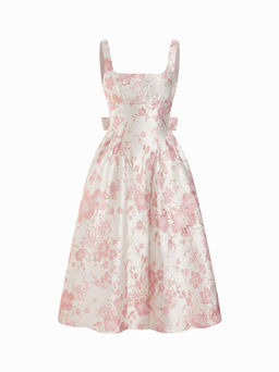 Cider - Jacquard Square Neck Floral Bowknot Midi Dress