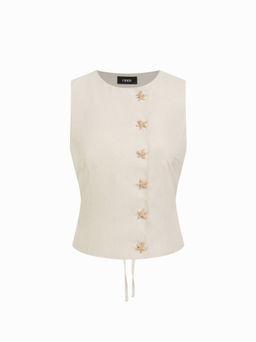 Cider - Linen-blend Boat Neck Starfish Button Tie Back Blazer Vest