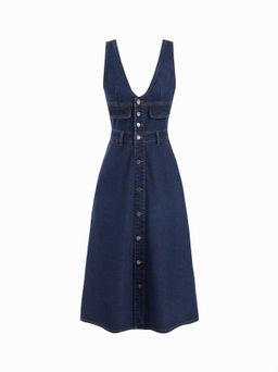 Cider - Denim V-neck Button Maxi Dress