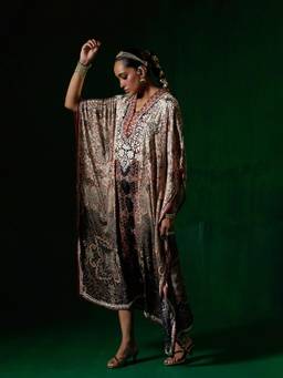 House of Chikankari - Women Black Crepe Chikankari Kaftan