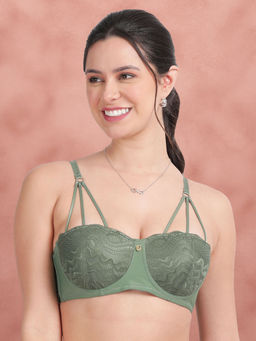Shyaway - Olive Green Lace Front Strap Padded Wired Balconette Bra