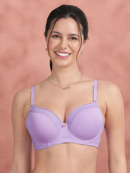 Shyaway - Chinese Violet Lace Neckline Padded Wired Bra