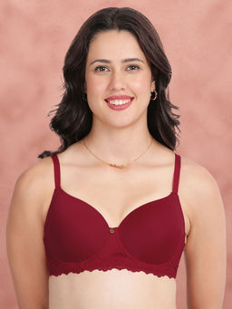 Shyaway - Fiery Red Bottom Lace Padded Wired Bra