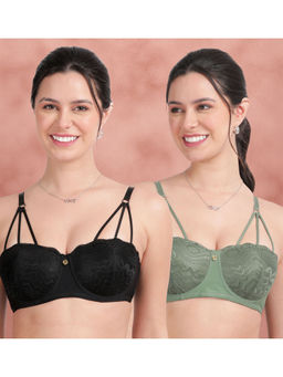 Shyaway - Lace Front Strap Padded Wired Balconette Bra Multi-Color (Pack of 2)