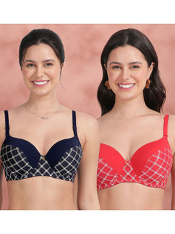 Shyaway - Checked Half Lace Padded Wired Bra Multi-Color (Pack of 2)