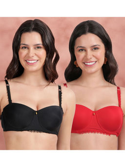 Shyaway - Lace Strap Padded Wired Balconette Bra Multi-Color (Pack of 2)