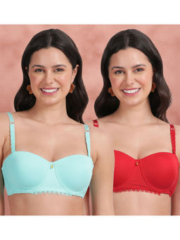 Shyaway - Lace Strap Padded Wired Balconette Bra Multi-Color (Pack of 2)