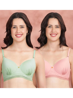 Shyaway - Gathered Cups Underband Lace Padded Wired Bra Multi-Color (Pack of 2)
