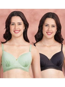 Shyaway - Gathered Cups Underband Lace Padded Wired Bra Multi-Color (Pack of 2)