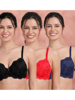 Shyaway - Full Lace Padded Wired Bra Multi-Color (Pack of 3)