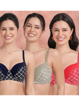 Shyaway - Checked Half Lace Padded Wired Bra Multi-Color (Pack of 3)