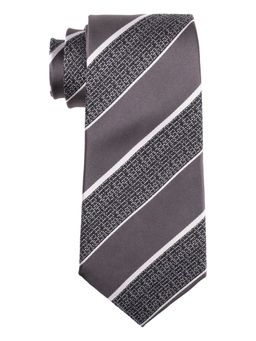 The Tie Hub - Grey With Black Stripes Silk Necktie