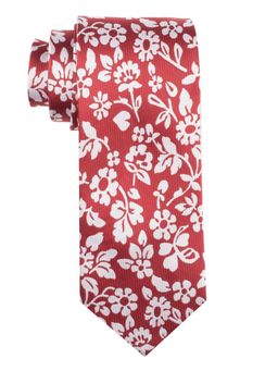 The Tie Hub - Red With White Flower Silk Necktie