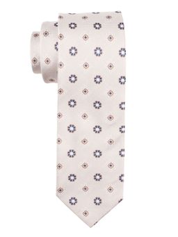 The Tie Hub - Cream With Blue And White Floral Silk Necktie