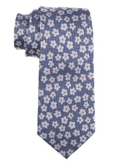 The Tie Hub - Blue With Flowers Silk Necktie