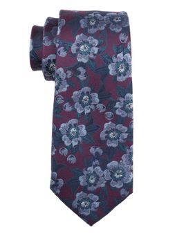 The Tie Hub - Purple Wine With Blue Floral Silk Necktie