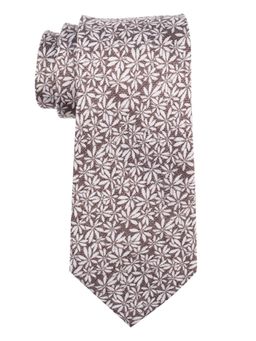 The Tie Hub - Brown With White Floral Silk Necktie