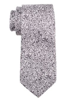 The Tie Hub - Grey With White Floral Silk Necktie