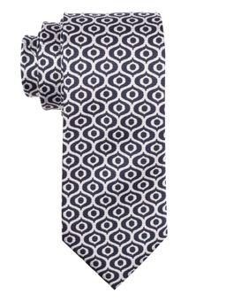 The Tie Hub - White With Blue Geometric Silk Necktie