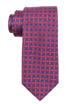 The Tie Hub - Pink With Blue Geometric Silk Necktie