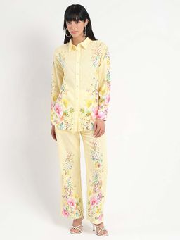 Madame - Women Yellow Polyester Collar Neck Co-Ord (Set of 2)