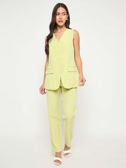 Madame - Women Green Polyester V-Neck Co-Ord (Set of 2)