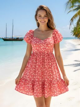 Sera - Women Pink Premium Viscose Fit and Flared Dress