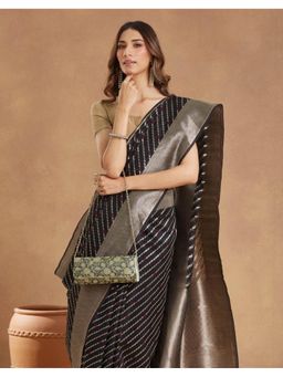 Fabindia - Black Silk Blend Clutch with Detachable Chain (L)