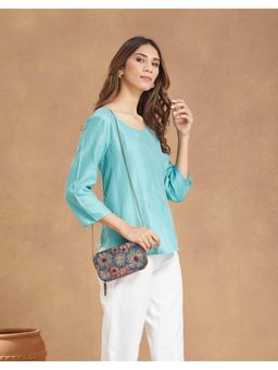 Fabindia - Blue Wood Clutch with Detachable Chain (Small)