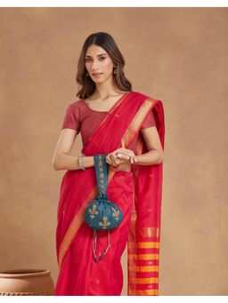 Fabindia - Teal Silk Blend Hand Embroidered Potli Bag