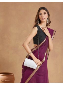 Fabindia - White Silk Blend Clutch with Detachable Chain (M)