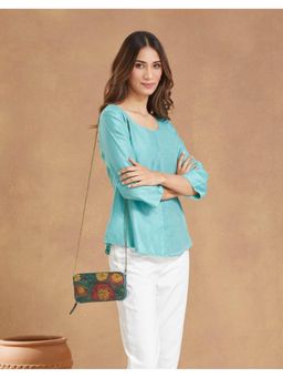 Fabindia - Green Wood Clutch with Detachable Chain