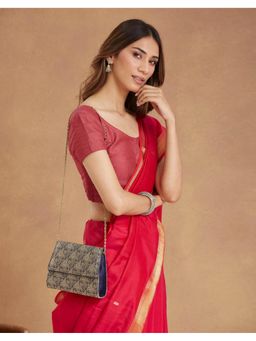 Fabindia - Navy Silk Blend Clutch with Detachable Chain (M)