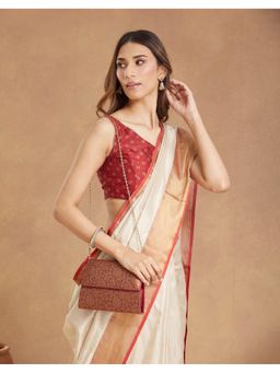Fabindia - Red Silk Blend Clutch with Detachable Chain (M)