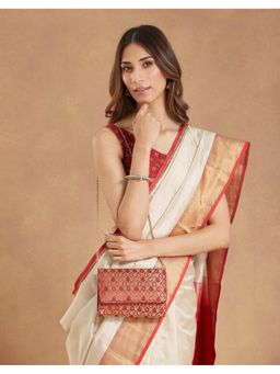 Fabindia - Red Silk Blend Clutch with Detachable Chain (M)
