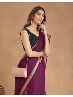 Fabindia - Pink Silk Blend Clutch with Detachable Chain (Small)