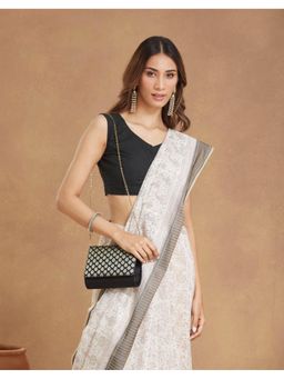 Fabindia - Black Silk Blend Clutch with Detachable Chain (Small)