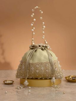 AMYRA - Geet Brocade Embellished Potli Bag-Mint Green