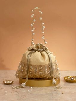AMYRA - Geet Brocade Embellished Potli Bag-Cream