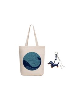 EcoRight - Unisex Canvas Tote Bag With Bags Charm-Whale Doodle And Dash