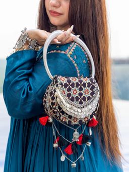 Suave Bags - Black Jhoomer Ajrakh HandHandbag