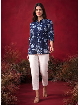 Lakshita - Navy All Over Printed Satin Shirt