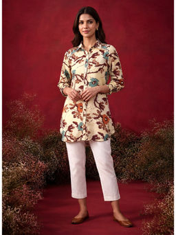 Lakshita - Wine All Over Printed Crepe Shirt