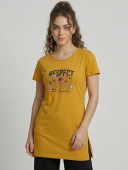 Vero Amore - Woman Long T-Shirt Best for Casual Wear Mustard