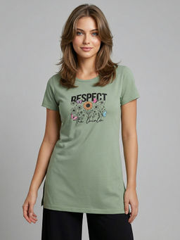 Vero Amore - Woman Long T-Shirt Best for Casual Wear Green