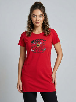 Vero Amore - Woman Long T-Shirt Best for Casual Wear Red