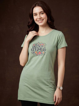 Vero Amore - Woman Long T-Shirt Best for Casual Wear Green