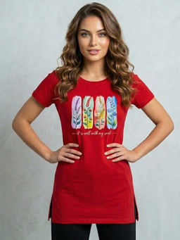 Vero Amore - Woman Long T-Shirt Best for Casual Wear Red